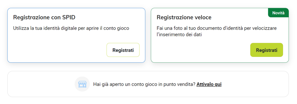 Scelta di registrazione Sisal