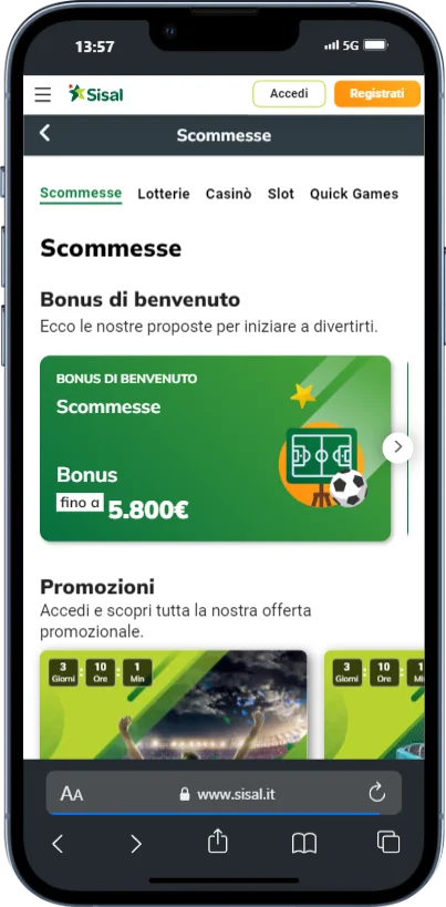 Sezione promozione nell'app